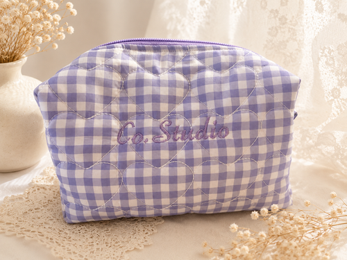 Lavender Picnic Quilted Cosmetic Pouch | Personalized Handmade Makeup Bag