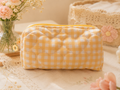 Sunny Gingham Quilted Makeup Bag