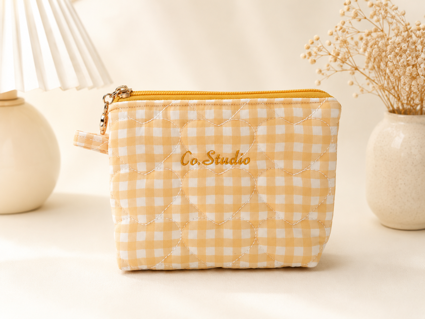 Sunny Gingham Quilted Pouch - Medium
